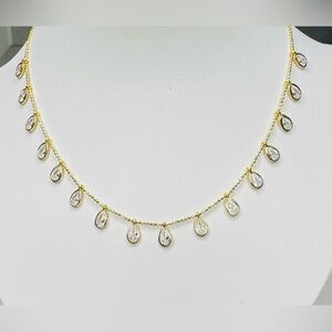Elegant 18K Gold Necklace w/Teardrops Of Simulated Stones
